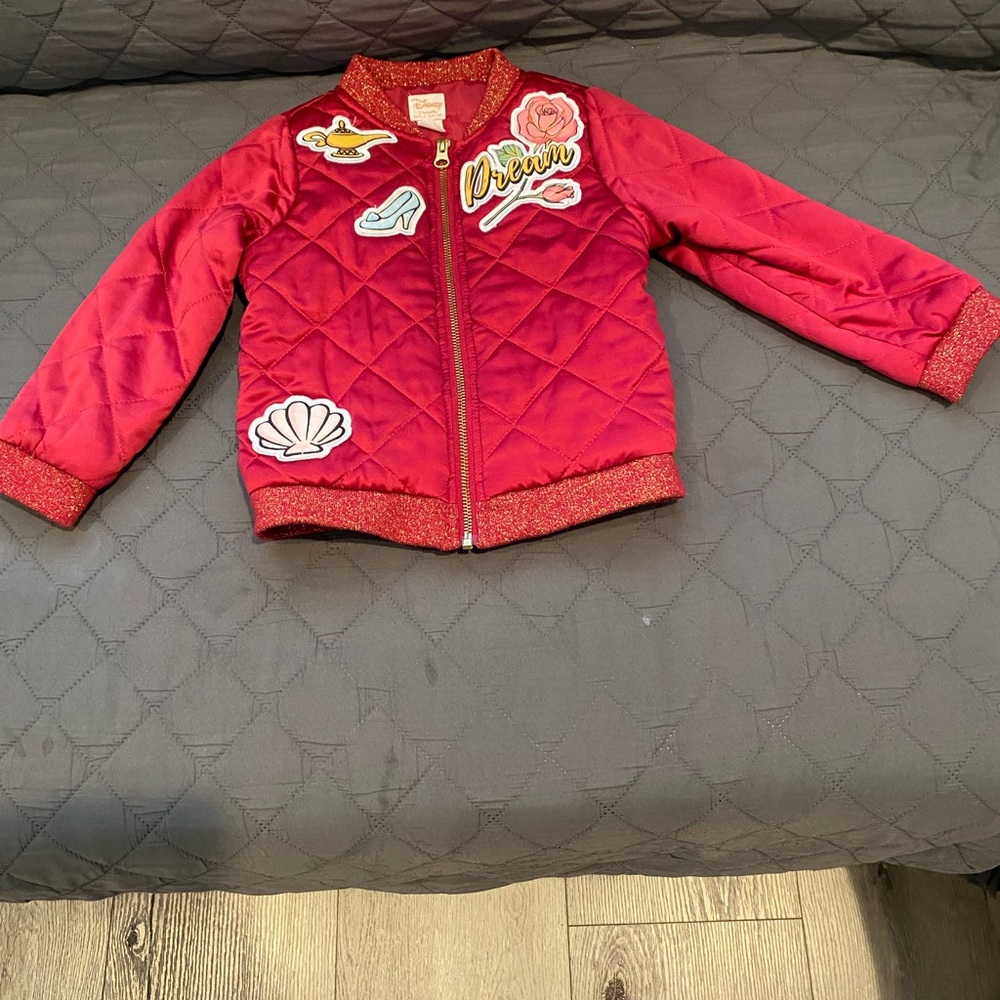 Disney Red Quilted Jacket with Fun Patches